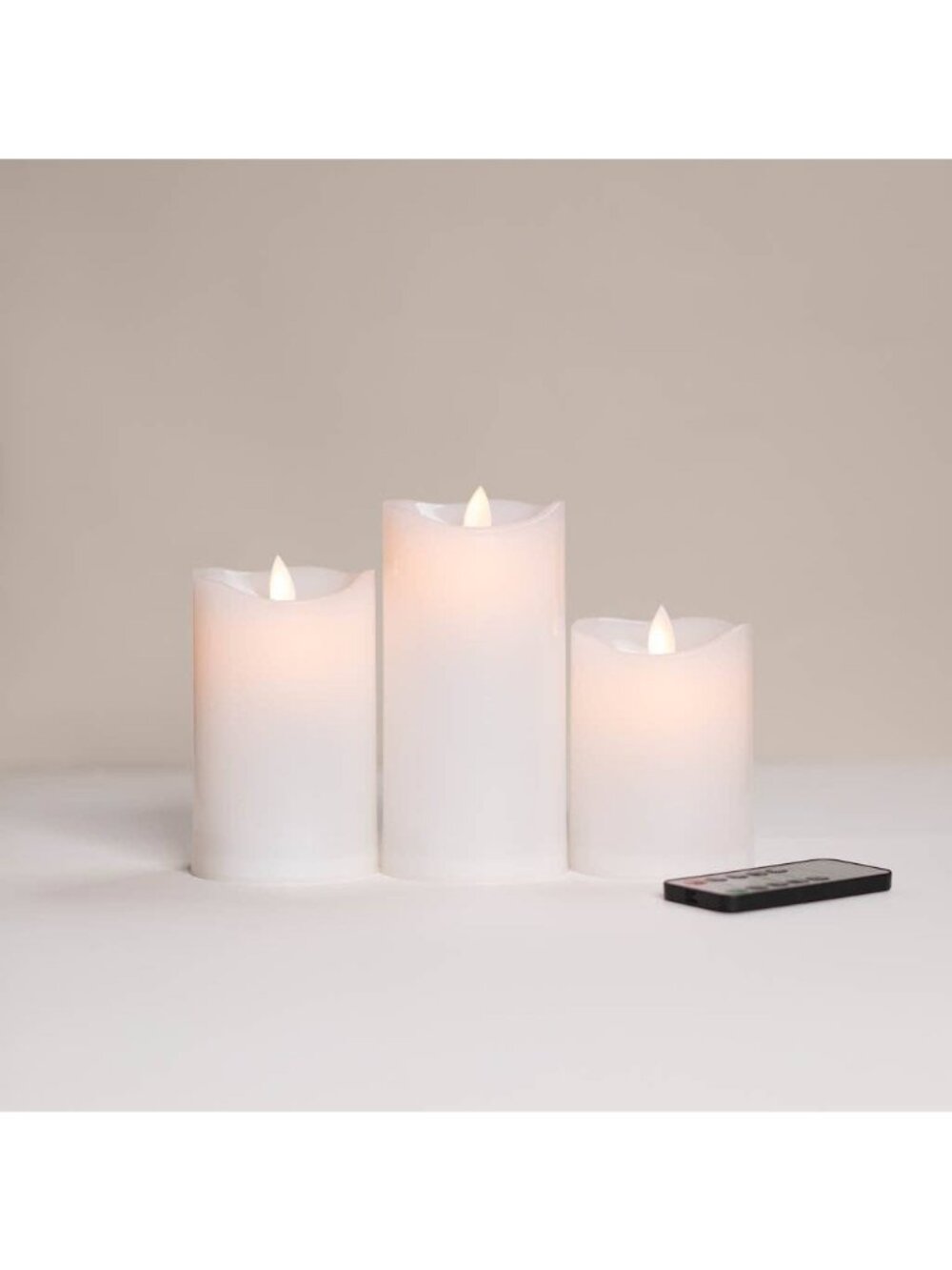 Flameless Pillar Candles Set Of 3 w Remote Control Battery Powered Realistic LED